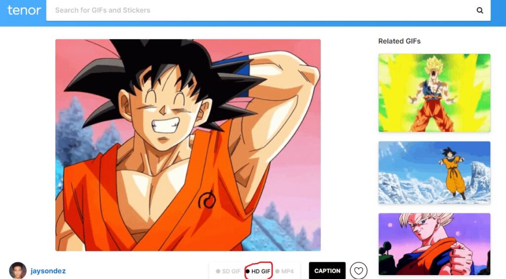 Sitio de Tenor para buscar y descargar GIFs animados desde el celular