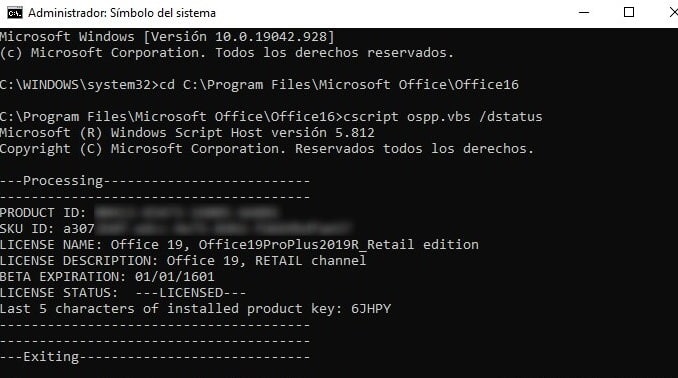 Comandos en CMD para revisar el estado de licencia de Office
