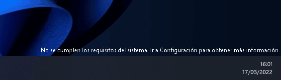Advertencia de requisitos del sistema no cumplidos en Windows 11