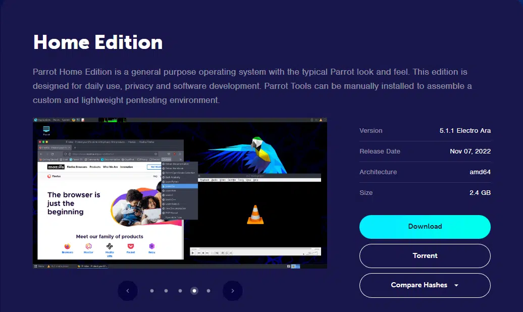 Captura de Parrot OS en escritorio