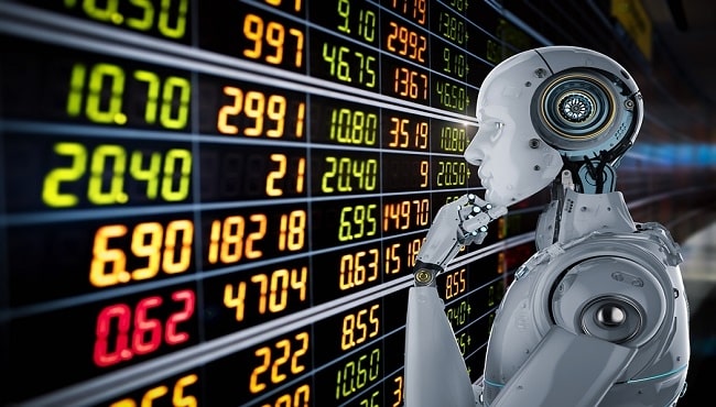 Ilustración de sistemas automatizados o robots para operar Forex