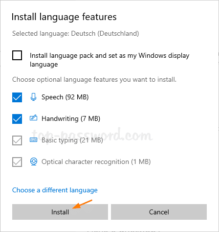 Instalación de características de idioma y teclado en Windows 10