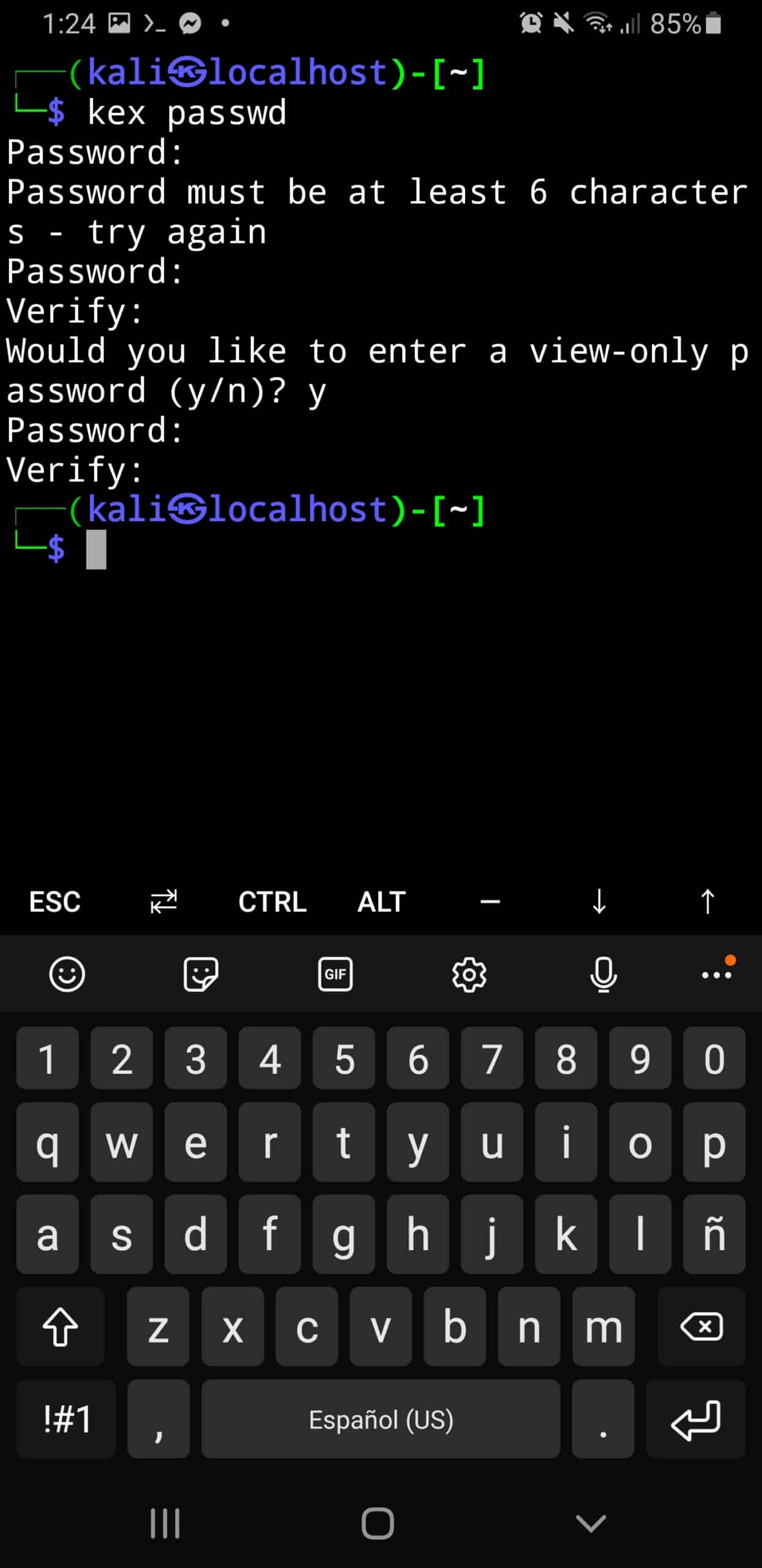 asignar contraseña nethunter