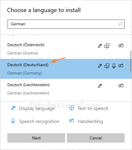 Pantalla de selección de idioma en Windows 10 antes de instalar