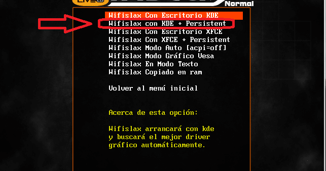 Entorno gráfico de Wifislax con categorías de seguridad