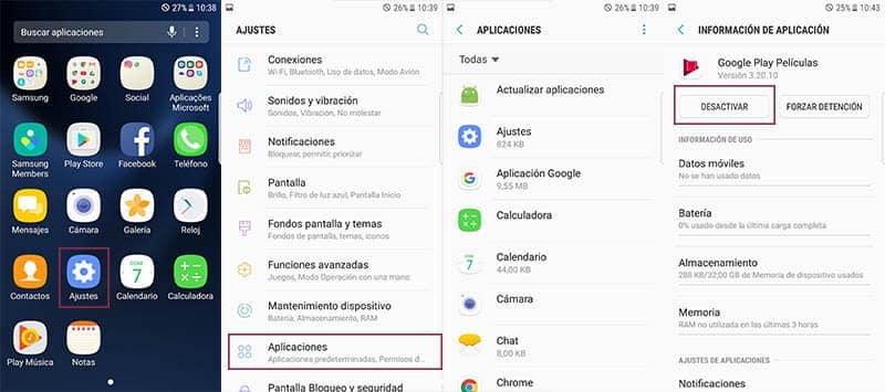 Memoria RAM desactiva apps preinstaladas