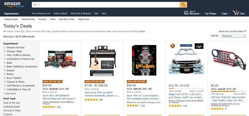 Comprar online seguro en Amazon: portada con categorías y ofertas
