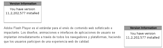 Página de verificación de Adobe Flash Player mostrando estado del plugin