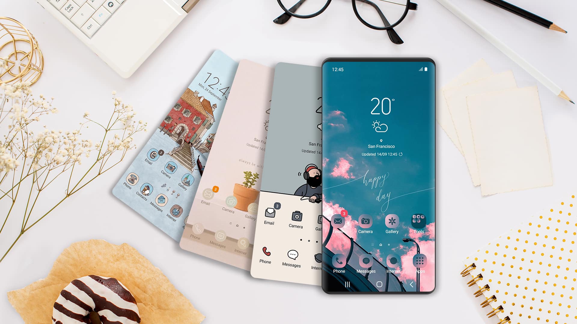 Vista general de los diferentes temas disponibles en Galaxy Themes