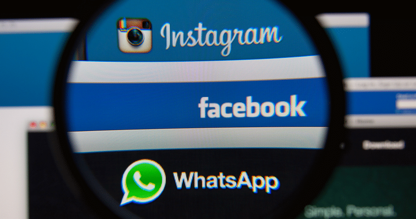 Logos de Facebook, Instagram y WhatsApp representando redes sociales