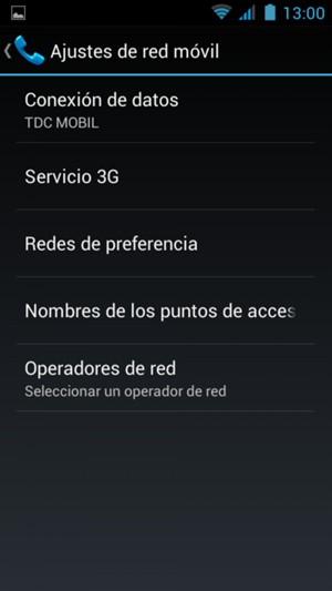 Pantalla para elegir modo de red o servicio 3G en Android