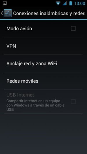 Opciones de redes móviles en Android