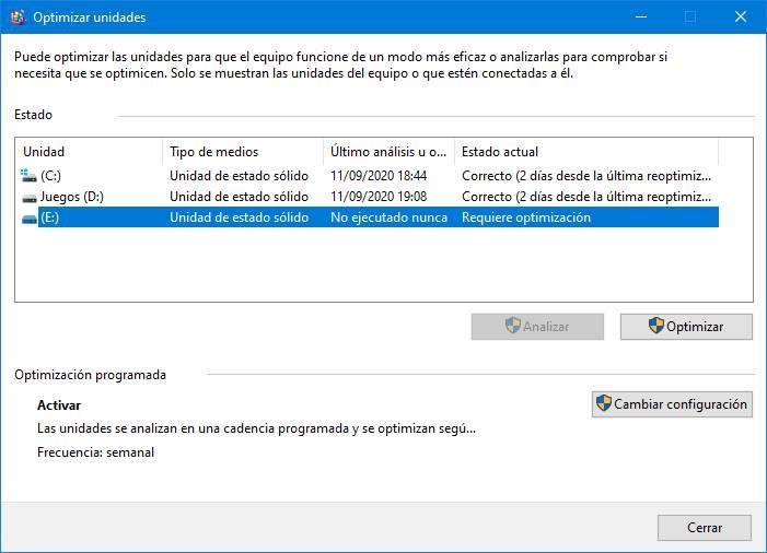 Herramienta de desfragmentación/optimización en Windows para HDD
