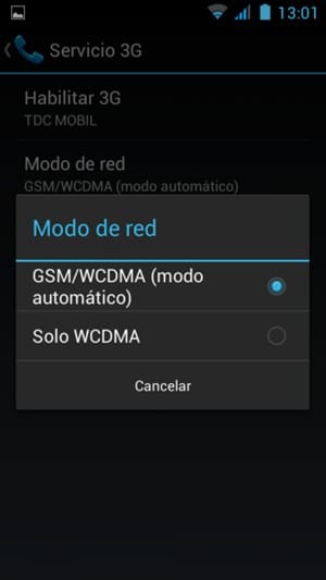 seleccione gsm wcdma para habilitar 3g
