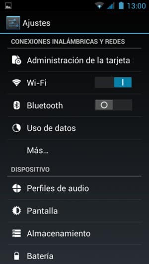 Menú Más opciones de red en Android