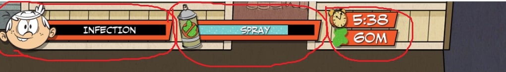 HUD con indicadores de salud, spray y progreso