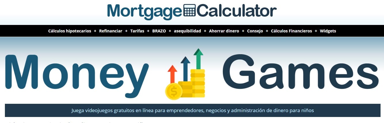 Página de inicio de MortgageCalculator.org con acceso a juegos gratuitos