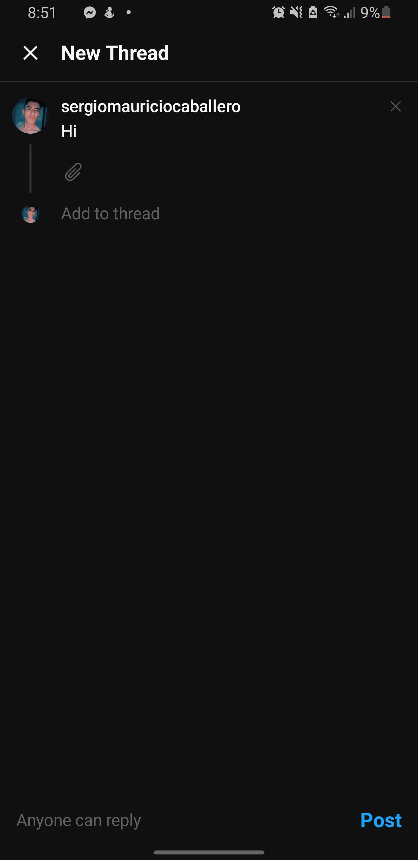 Crear un nuevo Thread con texto e imagen