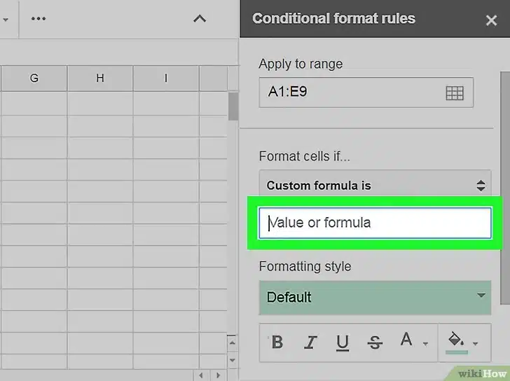 Campo Valor o fórmula en el formato condicional