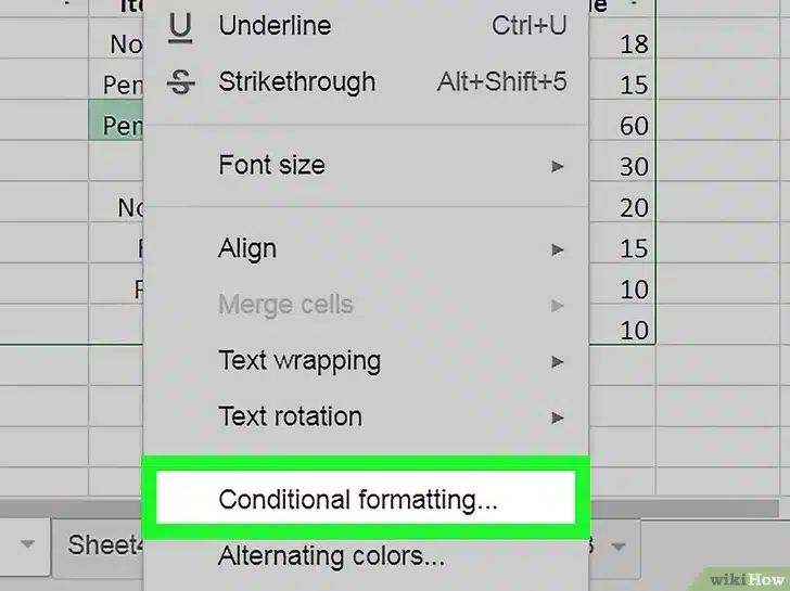 Abrir Formato condicional en Google Sheets