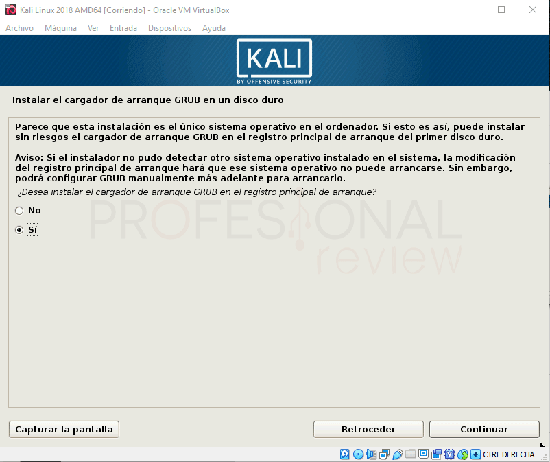 Instalar GRUB Kali Linux VirtualBox