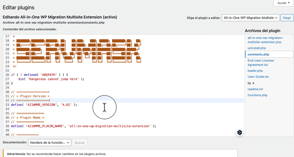 Archivo constants.php para migrar WordPress con Docker usando All-in-One WP Migration