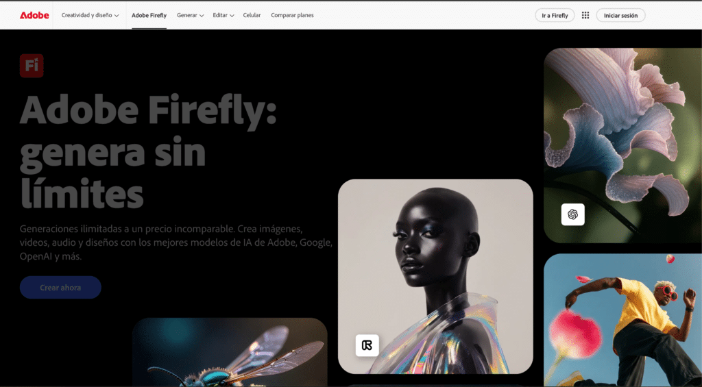 Interfaz de Adobe Firefly integrada en Photoshop con relleno generativo activo