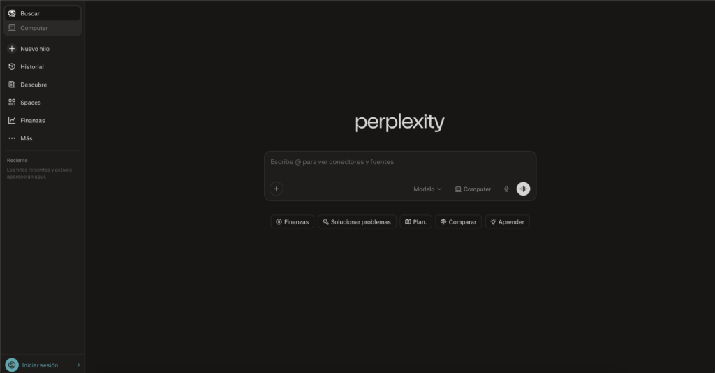 Perplexity AI respondiendo una consulta de investigación de mercado con fuentes citadas