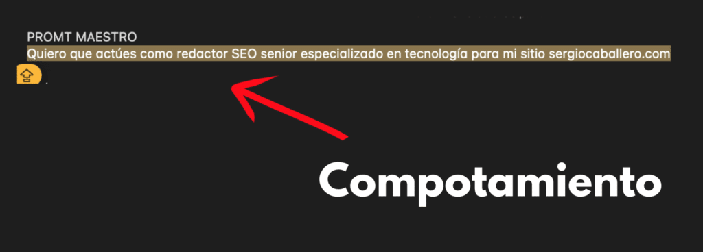 Ejemplo de definición de rol en un prompt maestro para ChatGPT