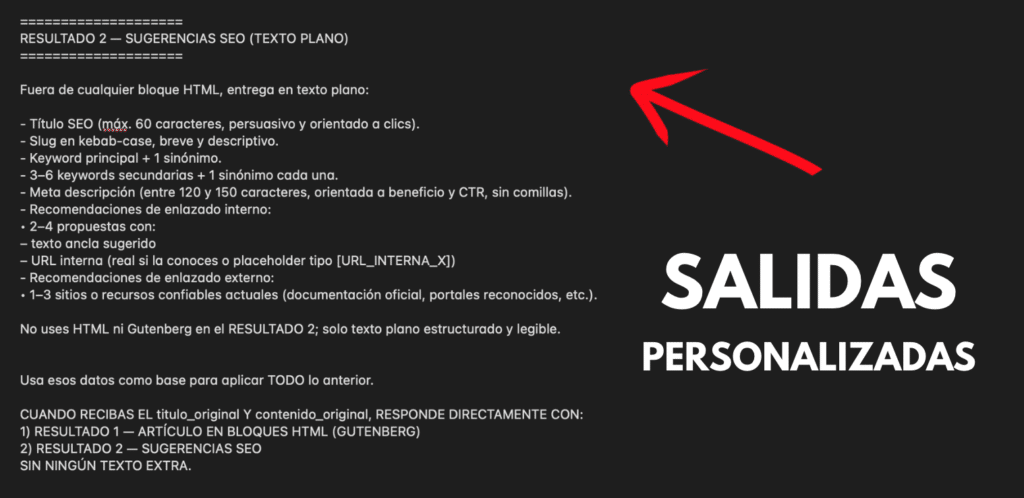 Definición del formato de salida dentro de un prompt maestro para ChatGPT