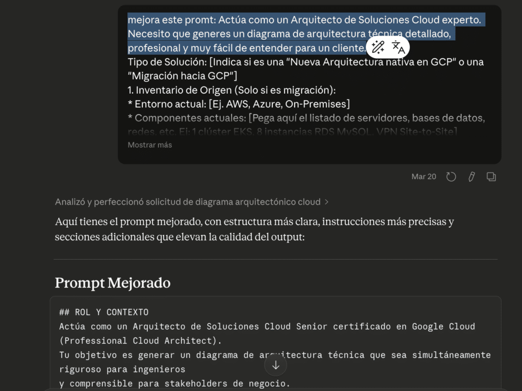Proceso de mejora iterativa de un prompt maestro con ayuda de ChatGPT