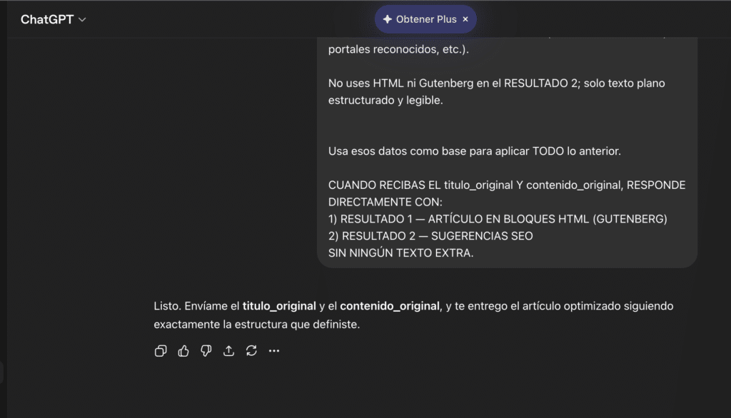 Prompt maestro en uso con modo de análisis profundo activado en ChatGPT